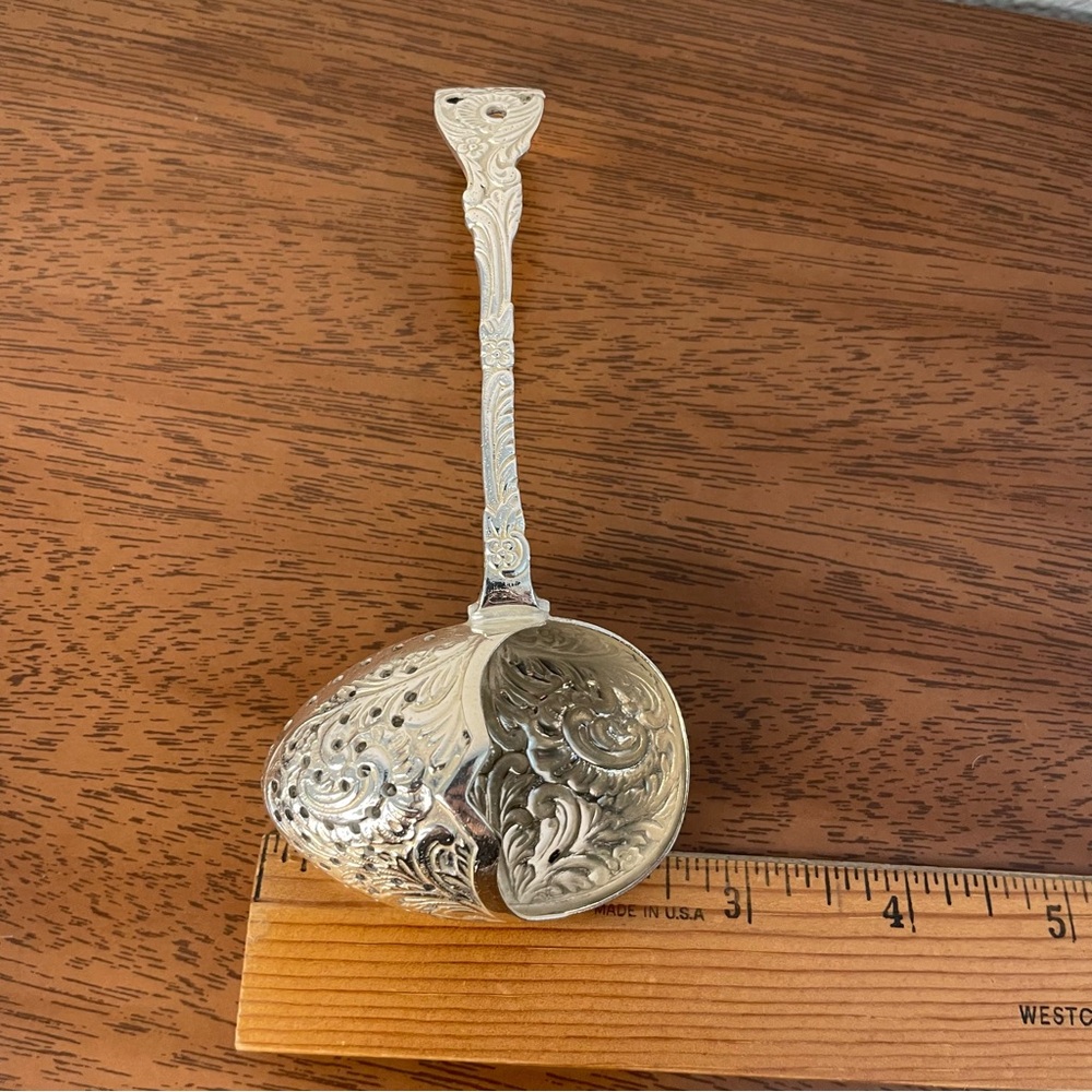 Silver-plated Georg Nilsson GERO 90 Sifter Tea Strainer Spoon Ornate 6" Marked - Picture 8 of 8